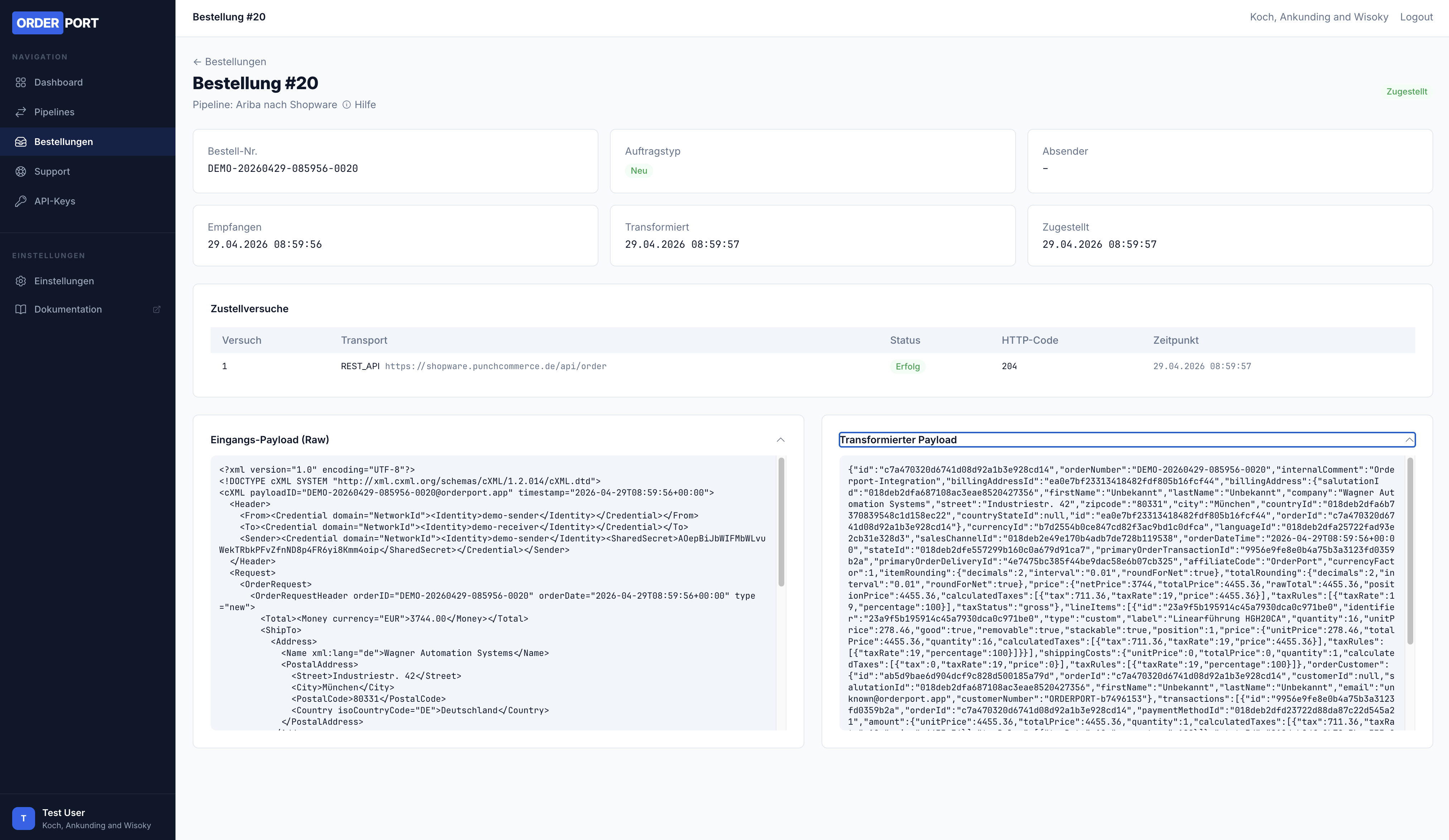 Audit-Log mit Status pro Bestellung