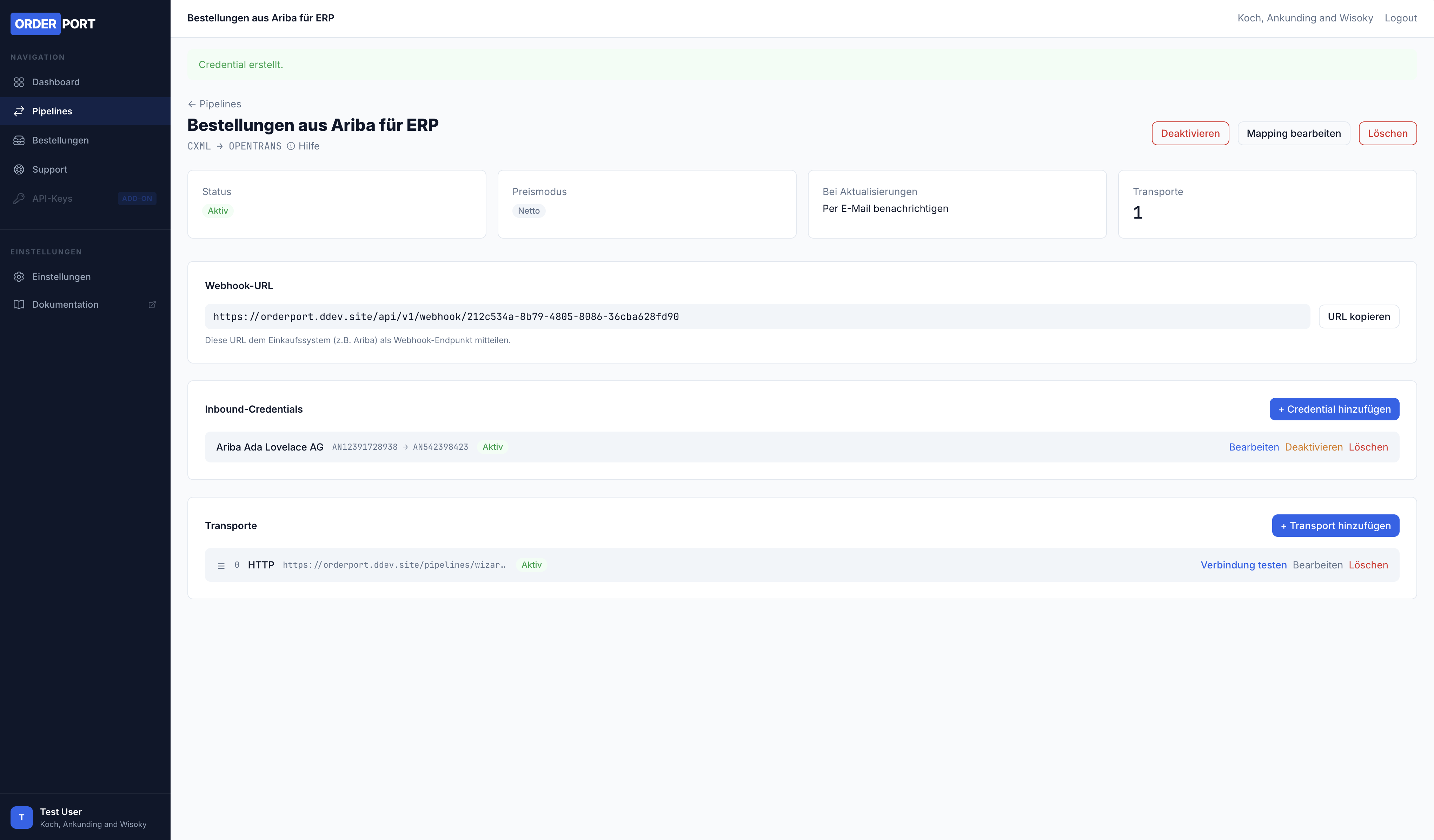 Webhook-URL pro Pipeline